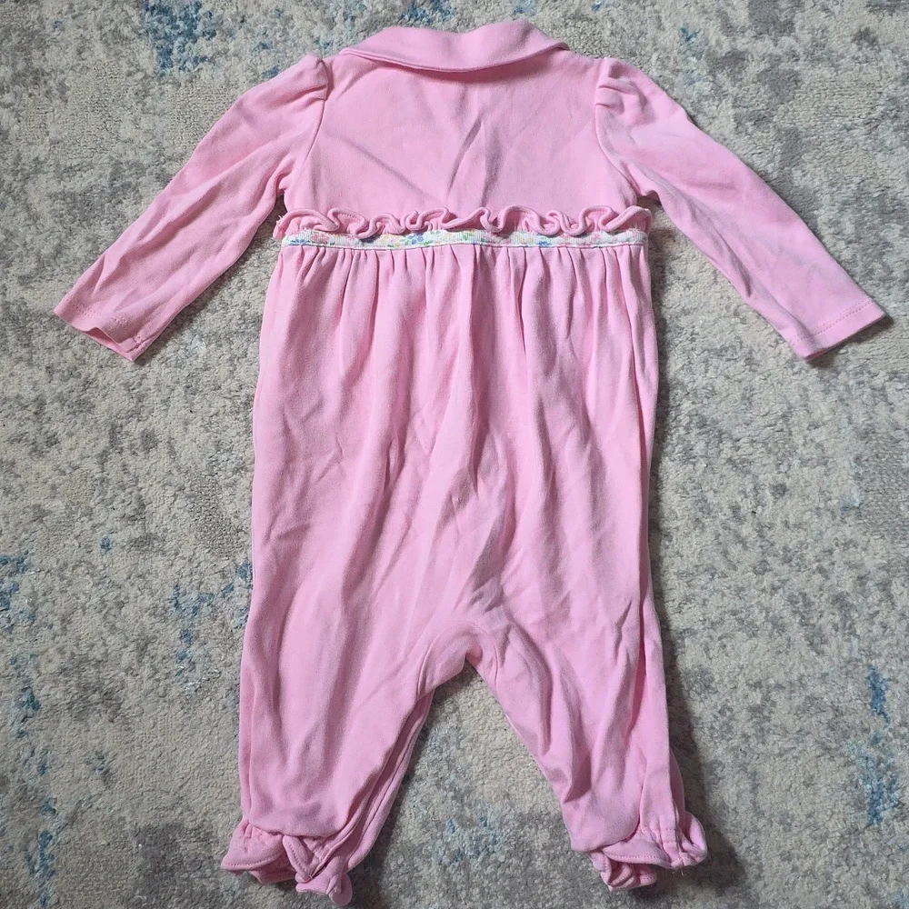 Ralph Lauren 6 Months Pink Tie Waist Ruffle Sleeve Romper Floral Preppy Collared